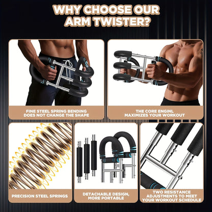 Appareil d'entraînement de la force des bras, extenseur de poitrine, barre à 3 niveaux de résistance réglables, extenseur portable et détachable pour renforcer les avant-bras, appareil de musculation pour le haut du corps à domicile