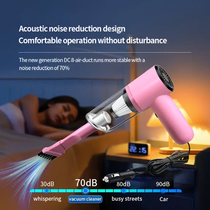 Aspirateur de voiture portable 12 V, aspirateur filaire puissant pour poils d'animaux et poussière, moteur silencieux, kit d'accessoires inclus, design compact pour le nettoyage intérieur de voiture – Rose