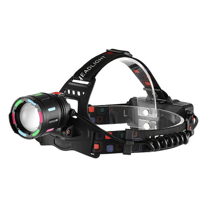 Lampe frontale LED rechargeable, 4 modes, focale réglable, inclinaison à 90°, feu arrière d'avertissement, pour le camping, la randonnée, l'aventure, les réparations d'urgence, lampe durable pour adultes