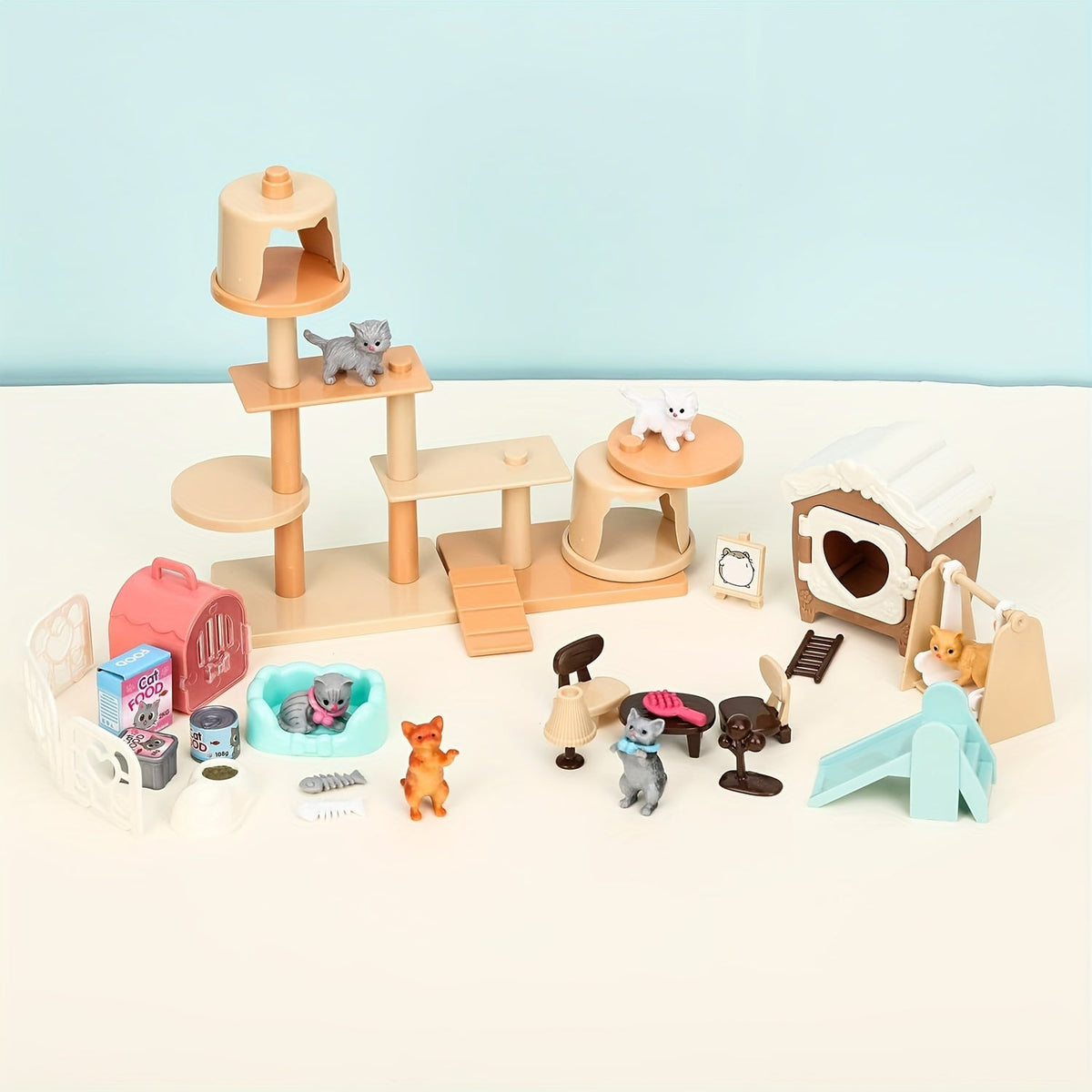 Ensemble de figurines de chat, jouets pour enfants - Centre de soins interactif pour chatons, jeu de rôle pour filles et garçons de 3, 4, 5 et 6 ans, ensemble de jeu réaliste avec accessoires, cadeau d'anniversaire pour les amoureux des chats