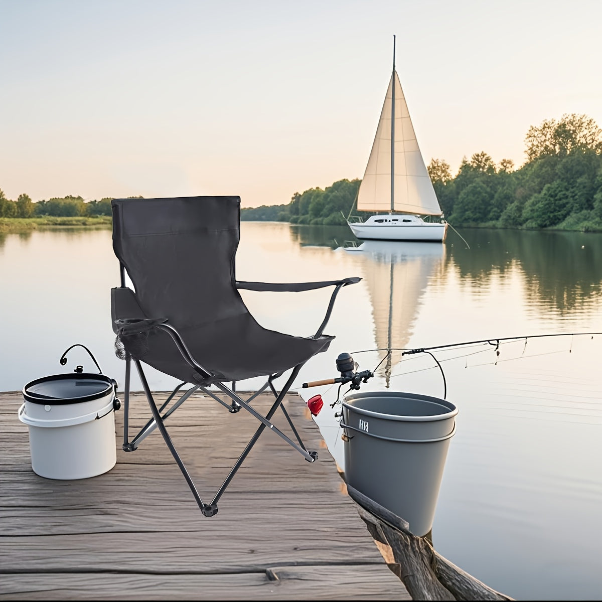Lot de 2 chaises de camping pliables – Cadre en acier, tissu Oxford, porte-gobelets, sacs de transport portables pour barbecue en plein air, cour, plage, pique-nique, cadeau de vacances