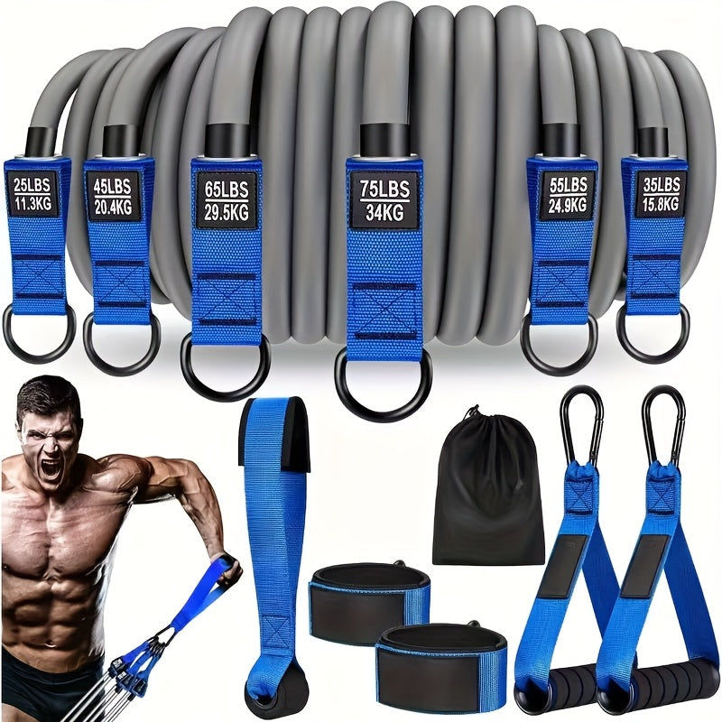 Ensemble de bandes de résistance robustes de 136 kg, kit de musculation pour salle de sport à domicile avec poignées, ancrage de porte et sangles de cheville, entraînement complet du corps pour le renforcement musculaire, la tonification et la rééducation