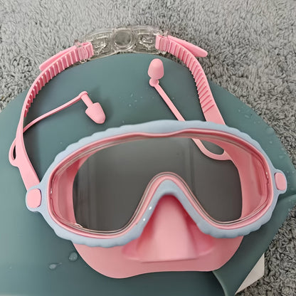 Lunettes de natation antibuée surdimensionnées, clarté haute définition, coussinets en silicone souple et confortable, sangle réglable, équipement de natation élégant pour piscine extérieure, plage et étang, rose bleu