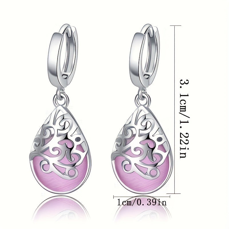 Lot de 12 paires de boucles d'oreilles pendantes bohèmes pour femme, boucles d'oreilles pendantes en forme de goutte d'eau avec pierre de lune colorée et œil de chat, bijoux élégants bohèmes, cadeau pour elle