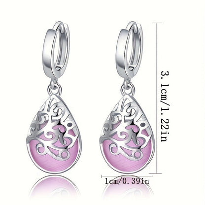 Lot de 12 paires de boucles d'oreilles pendantes bohèmes pour femme, boucles d'oreilles pendantes en forme de goutte d'eau avec pierre de lune colorée et œil de chat, bijoux élégants bohèmes, cadeau pour elle