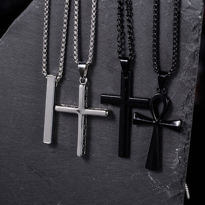 Lot de 8 colliers punk noirs pour homme – Chaînes à pendentif croix en acier inoxydable, bijoux streetwear gothiques, colliers superposés tendance pour homme, coffret cadeau style mixte
