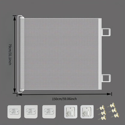 Retractable Mesh Pet Gate for Dogs and Cats - No Drill Easy Install Safety Gate for Stairs Doors Rooms, Indoor Outdoor Dog Gate Stair Guard for Home Office Hallway