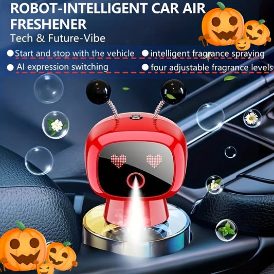 Robot Smart Car Air Freshener USB Rechargeable Auto Spray AI Expression Display 4 Scent Levels Adjustable Automatic Fragrance Diffuser Car Decoration Gift