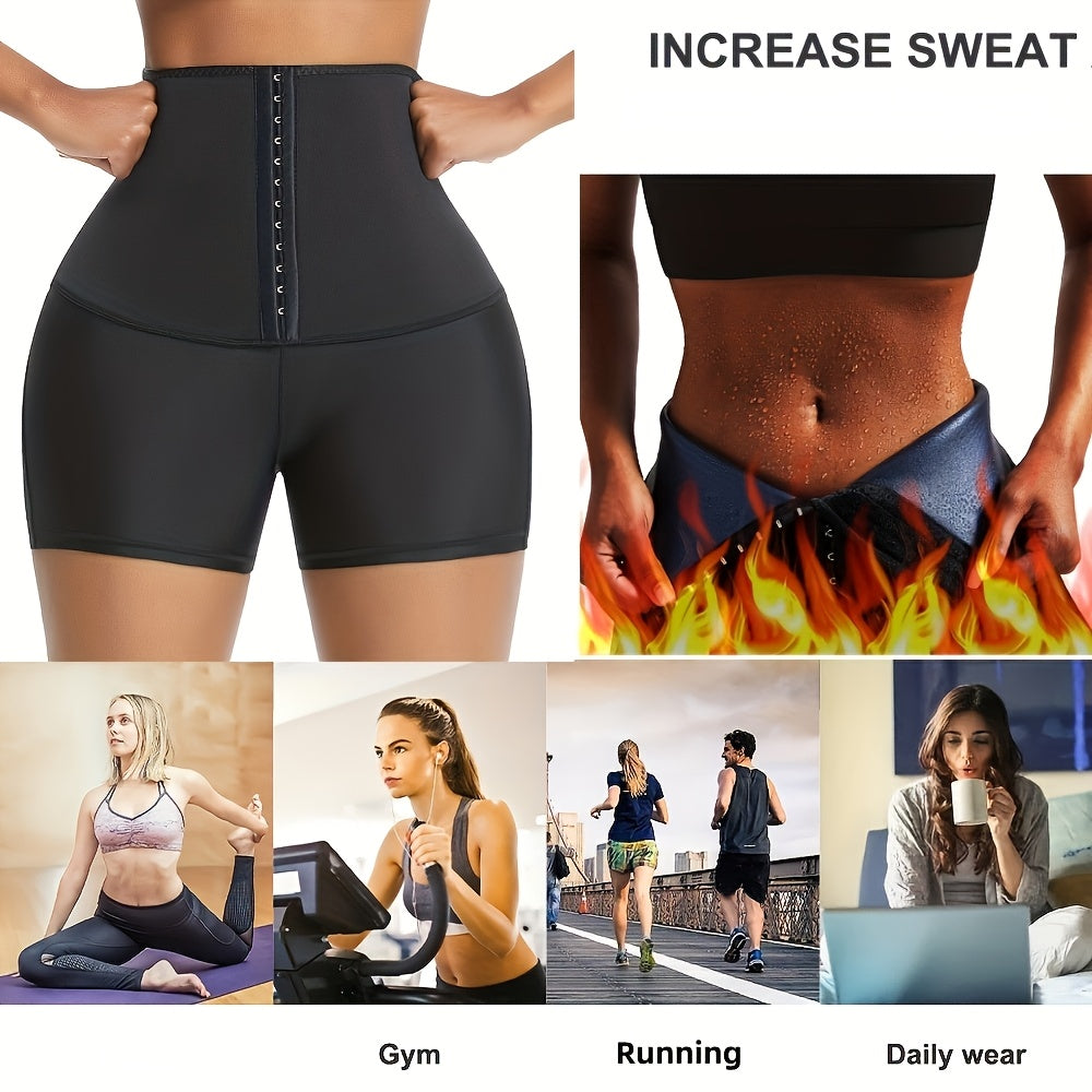 Shorts de sauna taille haute pour femme, pantalon capri amincissant à compression et effet sudation – Legging trois-quarts de sport à boutons pour le fitness et la gym (S-XXL)