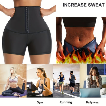 Shorts de sauna taille haute pour femme, pantalon capri amincissant à compression et effet sudation – Legging trois-quarts de sport à boutons pour le fitness et la gym (S-XXL)