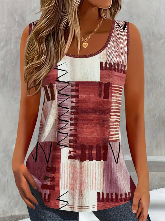 Débardeur sans manches à motif géométrique color-block pour femme - Haut décontracté à col rond, tissu extensible et respirant, hauts d'été pour femme S M L XL