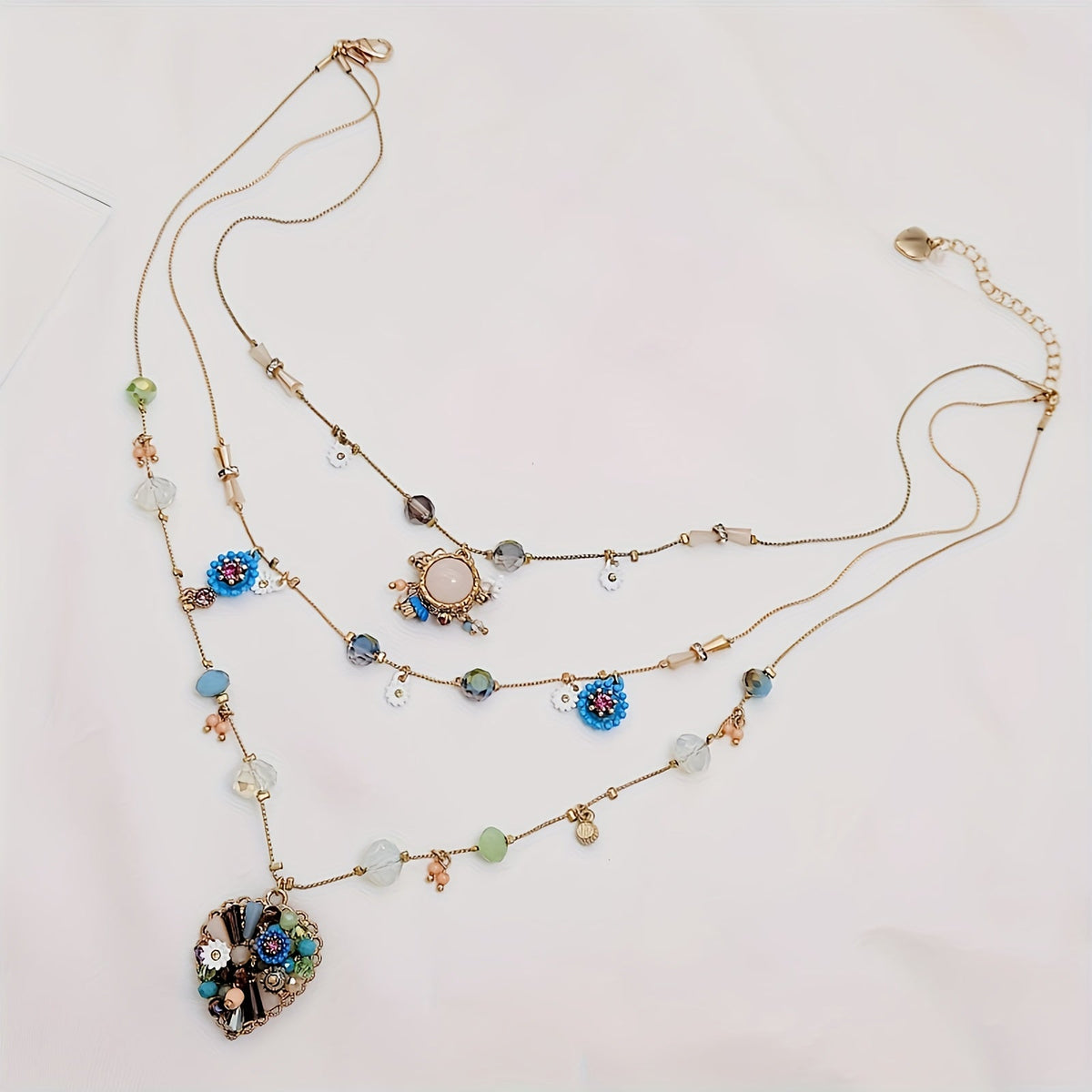Parure collier multi-rangs et boucles d'oreilles en argent sterling 925 fait main avec perles et breloque cœur pour femme – Bijou pierre de naissance de décembre, cadeau élégant pour le quotidien et les mariages avec boîte cadeau offerte