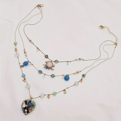 Parure collier multi-rangs et boucles d'oreilles en argent sterling 925 fait main avec perles et breloque cœur pour femme – Bijou pierre de naissance de décembre, cadeau élégant pour le quotidien et les mariages avec boîte cadeau offerte