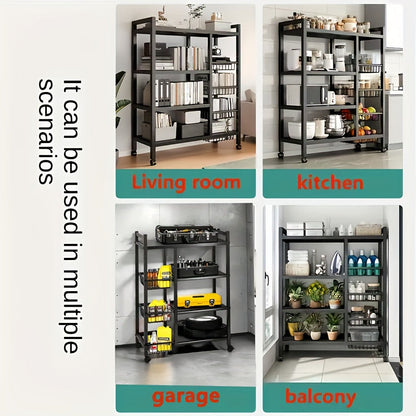 Étagère de rangement roulante à 4 niveaux avec paniers en fil métallique et roulettes – Rayonnage métallique réglable pour cuisine, garde-manger, garage, salle de bain et placard, organisateur sur pied mobile, cadeau de crémaillère