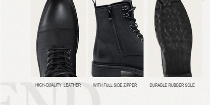 Bottes Chukka de moto pour homme – Bottines de ville en cuir véritable à lacets et fermeture éclair avec semelle antidérapante, bout renforcé, semelle intérieure rembourrée respirante, noir et marron | Velora