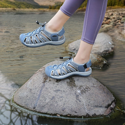 Sandales de randonnée fermées pour femmes, sandales aquatiques légères et antidérapantes avec lacets élastiques réglables et bride auto-agrippante, chaussures de sport respirantes pour la plage, le camping, la pêche, les voyages et la marche