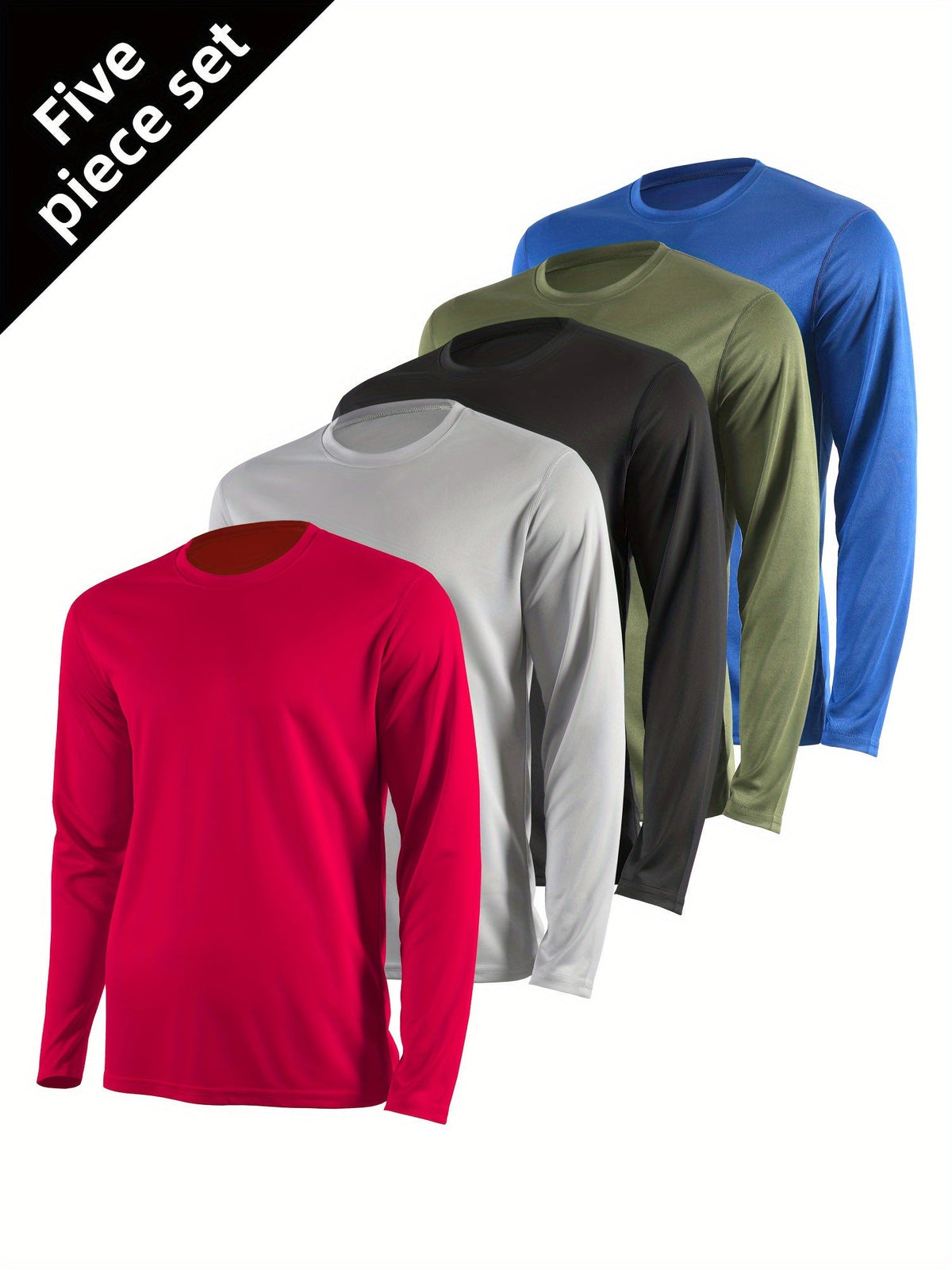 Lot de 5 t-shirts de sport à manches longues pour homme, séchage rapide, évacuation de l'humidité, respirants, anti-odeurs, extensibles, pour running et entraînement, S-XXL