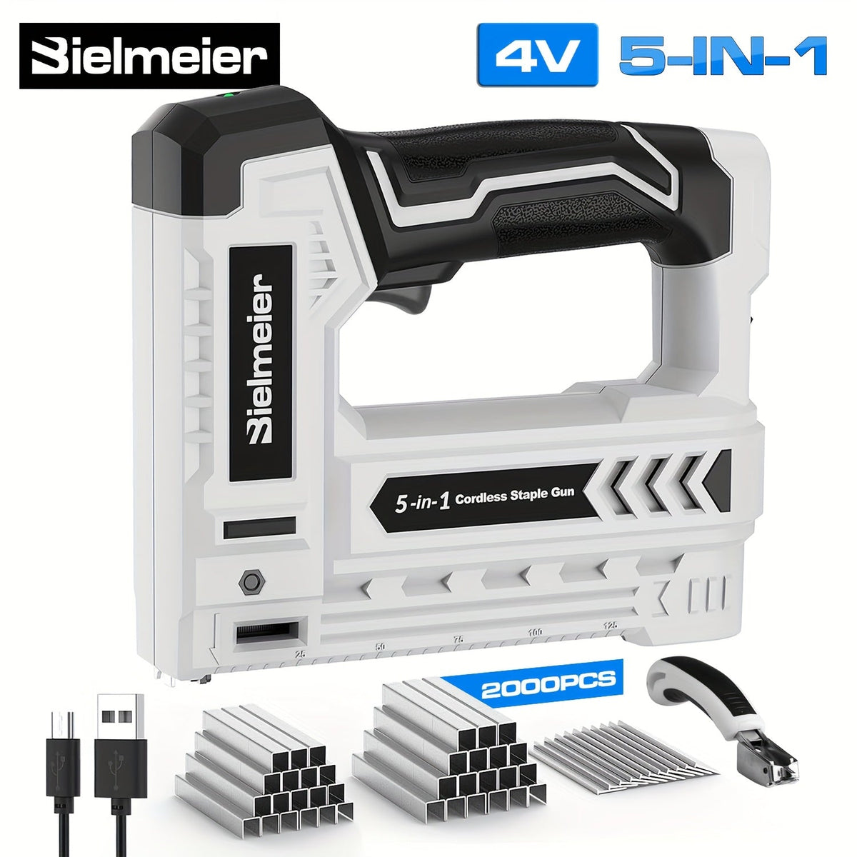 Cloueuse et agrafeuse sans fil 2 en 1 20V – Aucun compresseur nécessaire, batterie et chargeur inclus, dispositif de sécurité, 1600/2000 clous et agrafes pour la menuiserie, le rembourrage et le bricolage