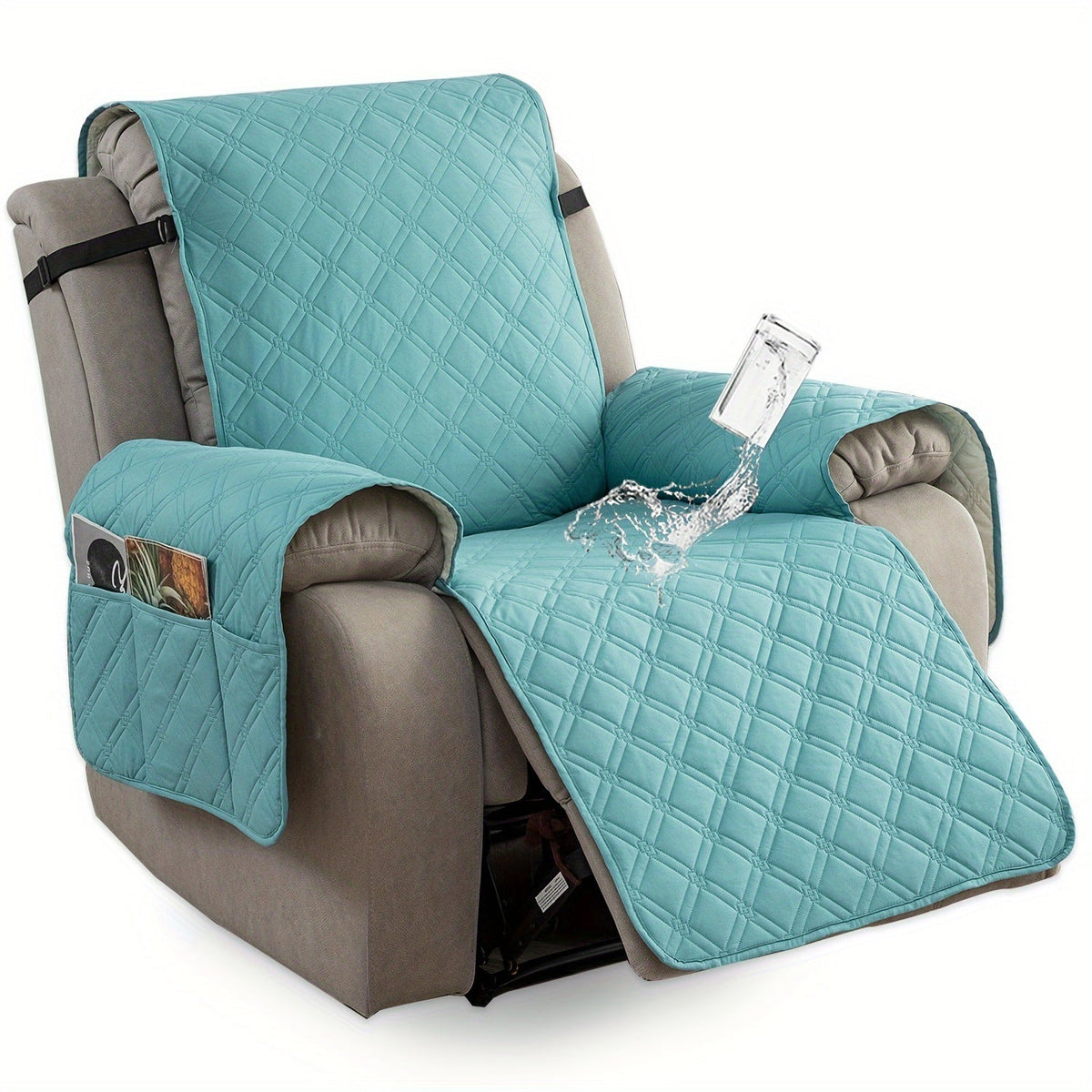 Housse de fauteuil inclinable imperméable avec poches latérales, sangles antidérapantes, tissu matelassé 4 couches, protection contre les animaux et les enfants, lavable en machine – 11 couleurs