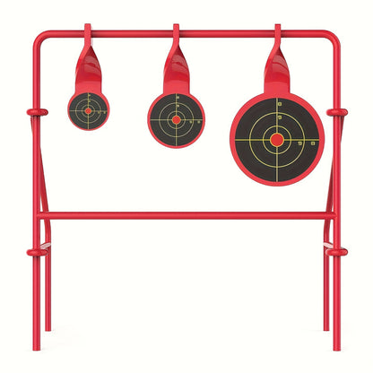 Support de cible rotative pour tir .22LR - Triple cible rotative en acier, pliable, avec 15 cibles papier, entraînement au tir en extérieur, système de cible durable pour l'entraînement au stand de tir