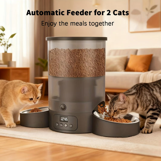 Distributeur automatique de nourriture pour chat 3L à double gamelle – Distributeur de croquettes programmable avec contrôle des portions 3L (102,5 oz) pour chats et chiens, 1 à 6 repas par jour, système anti-bourrage, fonctionne sur piles, noir