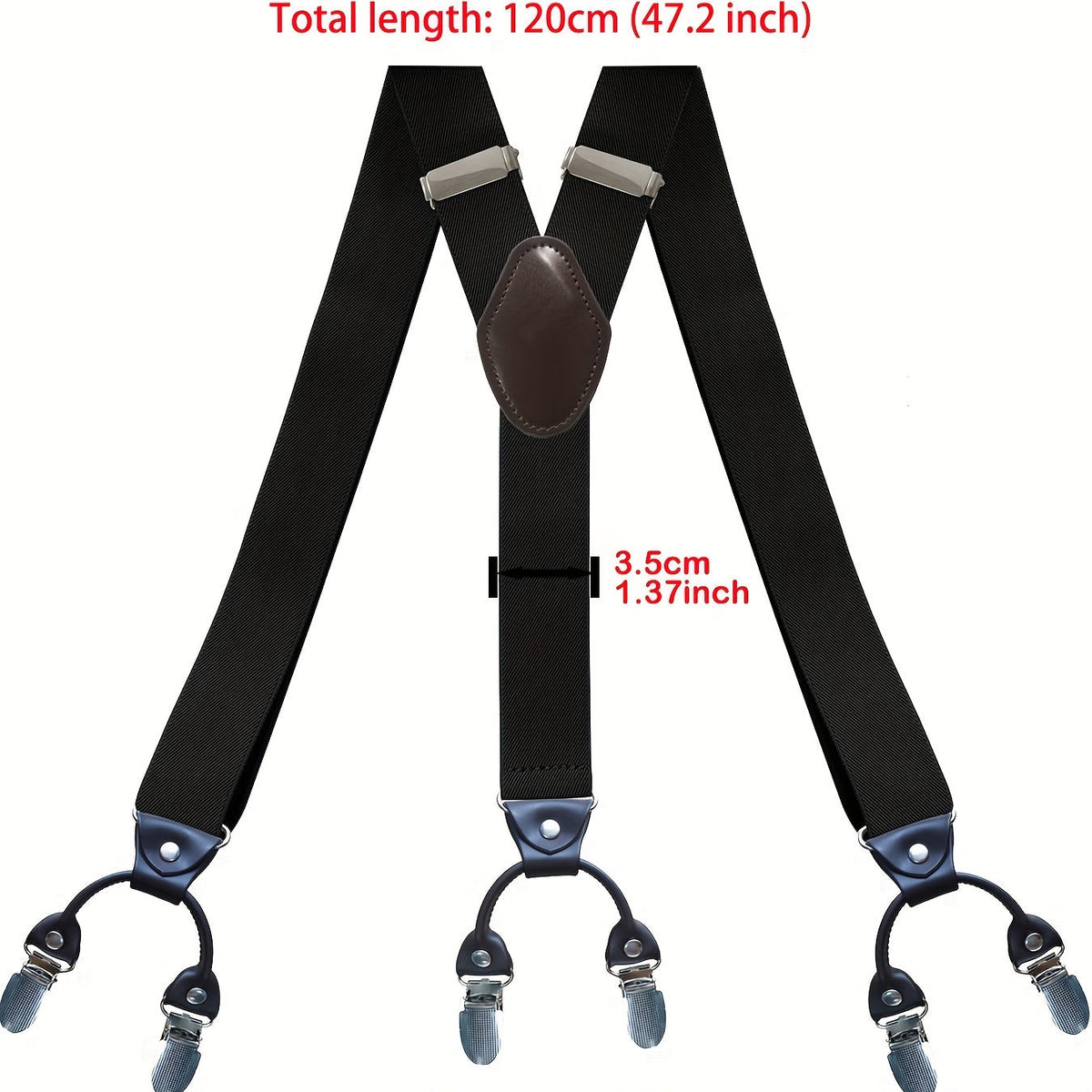 Bretelles pour homme en Y, cuir PU, robustes, avec 6 pinces métalliques – Style vintage élastique et réglable, noir, gris, bleu marine, blanc, café, beige, rouge vin, tenue décontractée et formelle