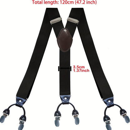 Bretelles pour homme en Y, cuir PU, robustes, avec 6 pinces métalliques – Style vintage élastique et réglable, noir, gris, bleu marine, blanc, café, beige, rouge vin, tenue décontractée et formelle