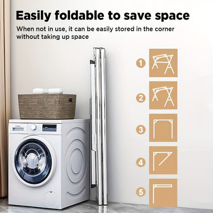 Séchoir à linge en acier inoxydable, 160 cm et 200 cm, rétractable, pliable et robuste, étendoir à linge intérieur/extérieur repliable avec longueur réglable pour balcon, chambre et buanderie