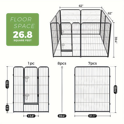 Parc pour chiens 8 ou 16 panneaux, chenil en métal à monter soi-même avec porte pour grands, moyens et petits chiens – 24, 32, 40 pouces, enclos pour chiots intérieur/extérieur, facile à assembler et à déplacer