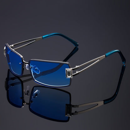 Lunettes de fête carrées à strass pour femmes et hommes – Accessoire de festival hip-hop audacieux, décoration en cristaux de luxe, choix de couleurs, étui et chiffon de nettoyage inclus
