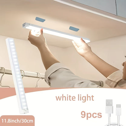 Lampes d'armoire à détecteur de mouvement LED rechargeables par USB, 6, 9, 12 pièces, veilleuse sans fil, 3 modes réglables pour chambre, escalier, cuisine, placard, sous armoire, lecture au chevet, couloir, éclairage domestique