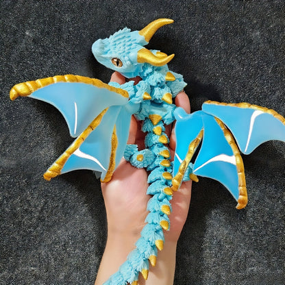 Statue de dragon articulé imprimée en 3D, ailes flexibles à deux cornes, écailles bicolores, figurine décorative de bureau pour collectionneur, cadeau fantastique pour adultes et passionnés de dragons