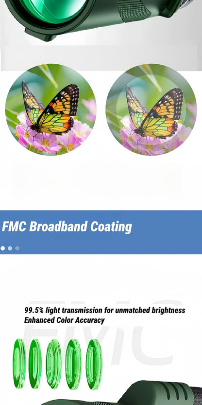 Monoculaire HD 10x42 avec adaptateur pour téléphone et trépied – Longue-vue compacte à lentilles FMC pour l'observation des oiseaux, la faune, la randonnée, le camping, les concerts et le sport – Noir et vert, cadeau de Noël