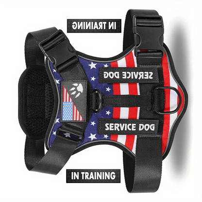 Harnais anti-traction pour chien avec gilet réfléchissant et 5 écussons – Harnais de service réglable en maille Oxford souple, avec attaches avant et arrière pour chiens de petite, moyenne et grande taille, de XS à XL