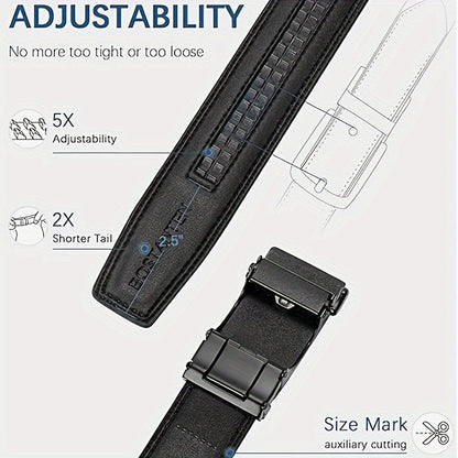 Ceinture à cliquet en cuir pour homme, boucle automatique en acier inoxydable, ceinture ajustable et recoupable, style habillé et décontracté, noir