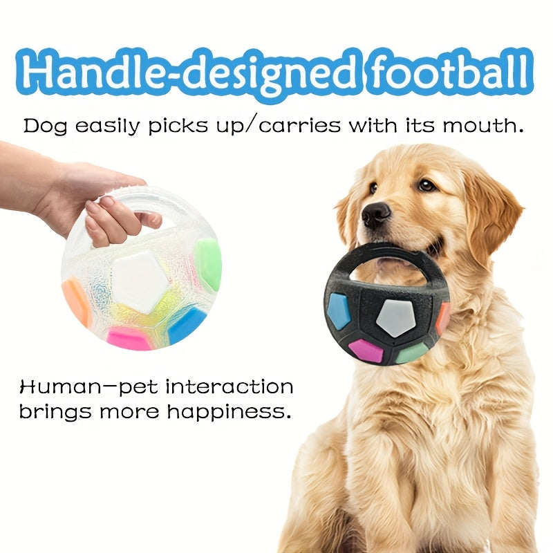 Jouet pour chien ballon de football avec couineur et poignée de transport - Balle interactive pour chien en TPR durable pour toutes les tailles, jouet rebondissant de 14 cm pour rapporter et dribbler, pour jouer à l'intérieur et à l'extérieur