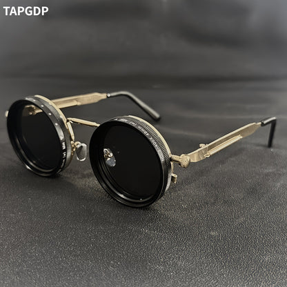 Lunettes Steampunk vintage pour homme – Luminosité réglable, monture en alliage, verres interchangeables dégradés noir et gris, accessoire de mode bohème pour fêtes et usage quotidien