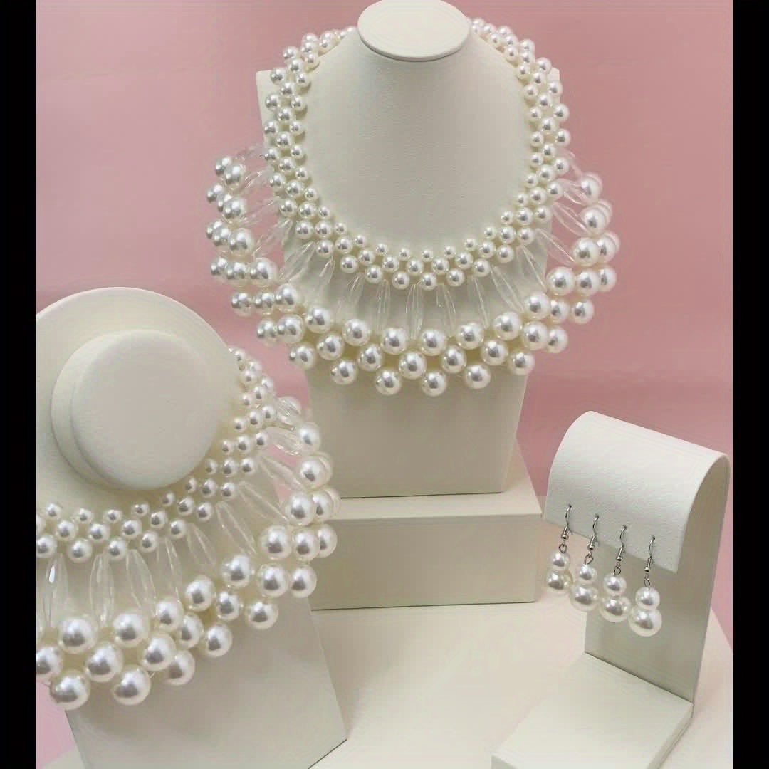 Parure collier et boucles d'oreilles bohème à pampilles en fausses perles, bijoux de mariée faits main multi-rangs, accessoires de mariage élégants perlés, cadeau pour elle