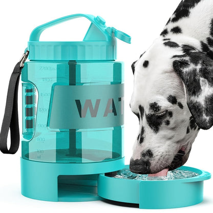 Gourde portable pour chien de 2,2 L avec bol pliable intégré, grande capacité, anti-fuite, idéale pour les voyages, la randonnée, le camping, le parc, pour chiens de toutes tailles