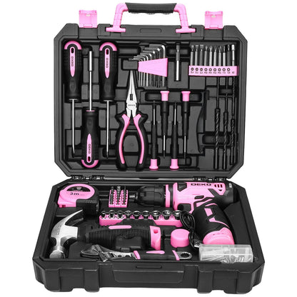 Ensemble d'outils avec perceuse sans fil 119/151 pièces, 8V rechargeable USB-C avec LED – Kit de réparation domestique tout-en-un léger pour femmes, bricolage, jardinage et montage de meubles, 6 couleurs, idée cadeau idéale