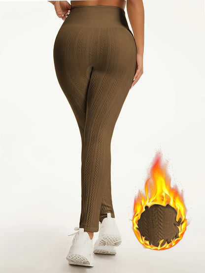 Legging thermique à taille haute pour femme - Pantalon de yoga chaud d'hiver épais à motif jacquard - Collant de sport gainant pour femme S M L