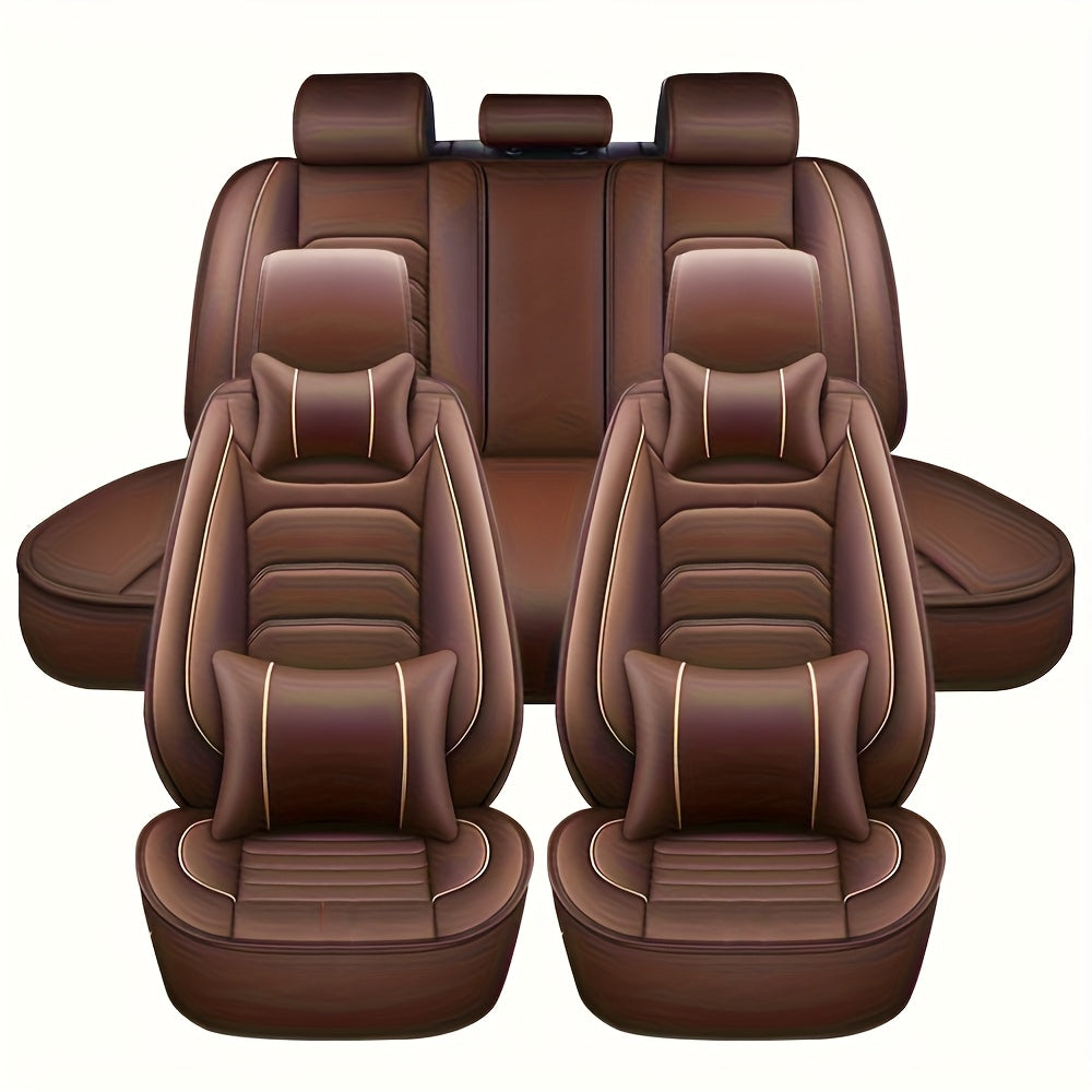 Housses de siège auto en similicuir, ensemble complet 5 places – Protection intégrale 360° imperméable, rembourrage en mousse souple, revêtement antidérapant, ajustement universel pour voitures, camions, berlines et SUV, 6 couleurs disponibles