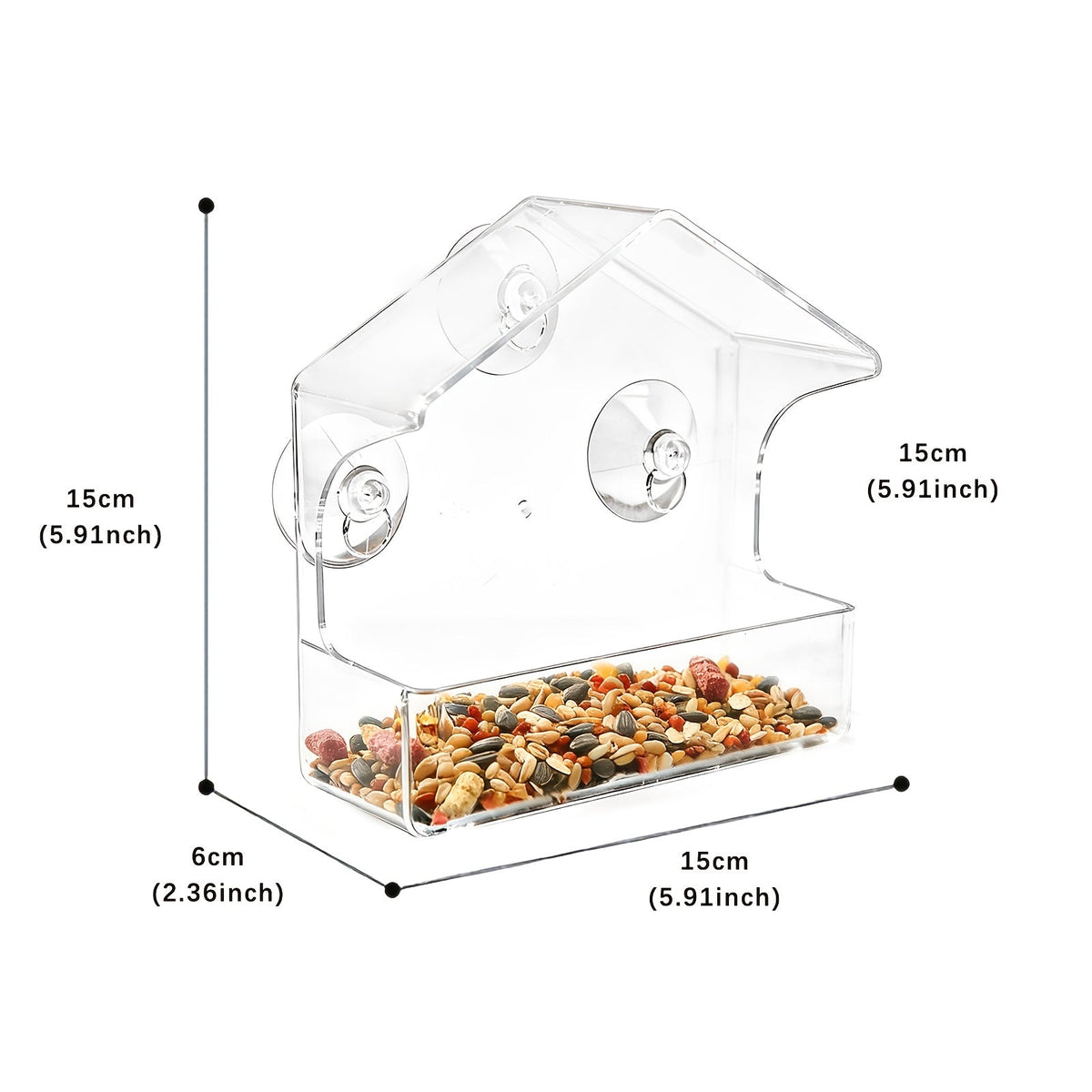 Mangeoire à oiseaux transparente en acrylique avec ventouses - Nichoir transparent pour jardin extérieur, facile à nettoyer, mangeoire pour observer les oiseaux de près depuis vos fenêtres