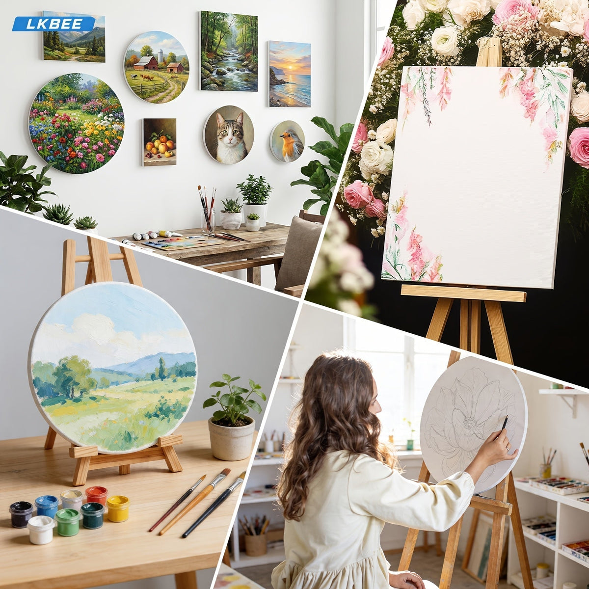 Lot de châssis entoilés ronds et carrés multi-formats – Packs de 5 à 20 pièces en 10x10, 11x14, 12x12, 16x16 et plus – Idéal pour le pouring acrylique, la technique humide sur humide, la peinture à l'huile et l'enseignement en classe