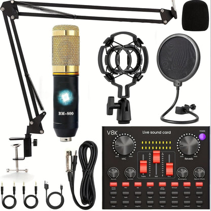 Kit d'enregistrement avec microphone à condensateur et carte son BM800 – Pack studio à domicile pour podcasting, streaming, voix off et musique, compatible avec PC, smartphone et tablette, plusieurs modèles disponibles