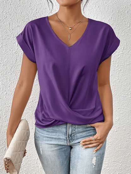 T-shirt à manches courtes pour femme – Haut basique décontracté de couleur unie disponible en 12 coloris, t-shirt doux et confortable pour le printemps et l'été