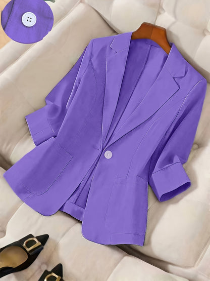 Women's Single Button Blazer Jacket 3/4 Sleeve Lightweight Suit Coat | Elegant Casual Outerwear for Spring Summer Fall | Office Work Business Professional Solid Color Blazer S M L XL XXL