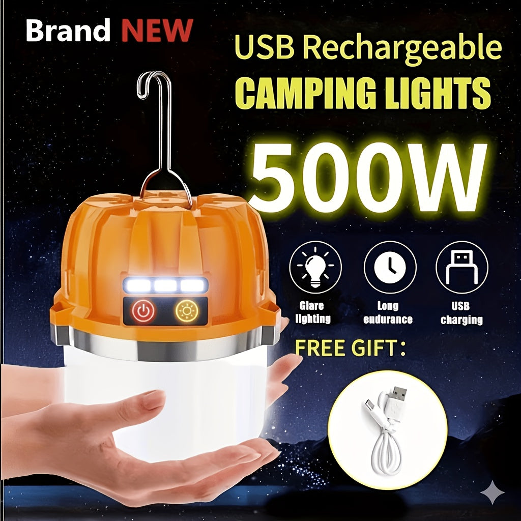 Lanterne de camping LED rechargeable par USB avec batterie externe intégrée, lampe de tente portable ultra-lumineuse pour camping, barbecue, terrasse, extérieur et urgences, recharge les téléphones portables, design autoportant et suspendu