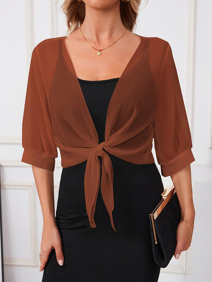 Chemisier femme à col en V avec nouage à l'avant – Veste chemise tissée légère et semi-transparente disponible en 14 coloris pour le printemps, l'été et l'automne