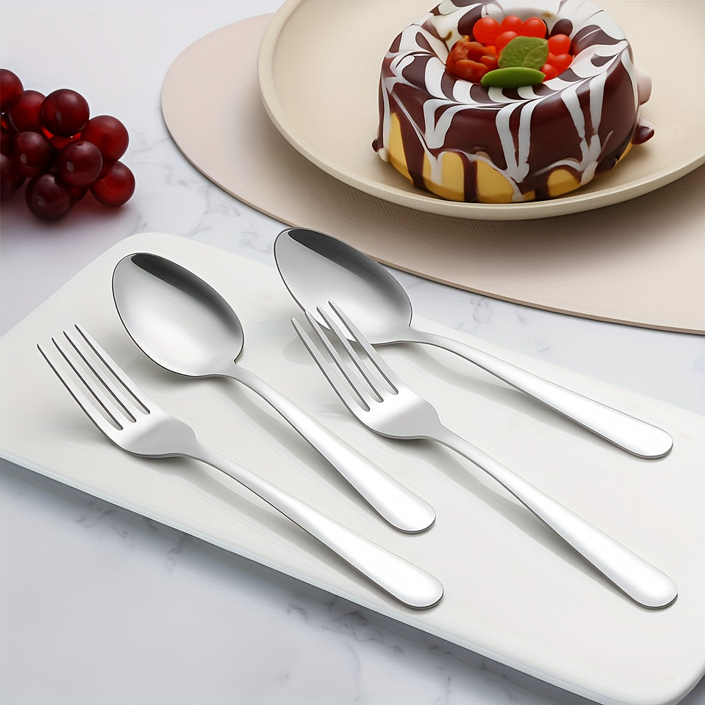 Ensemble de couverts en acier inoxydable 60/90 pièces – Argenterie pour 12 à 18 personnes avec coffret cadeau, couteaux à steak, fourchettes à salade, cuillères à dessert, lavable au lave-vaisselle, pour la maison, mariage, camping, fête, Halloween
